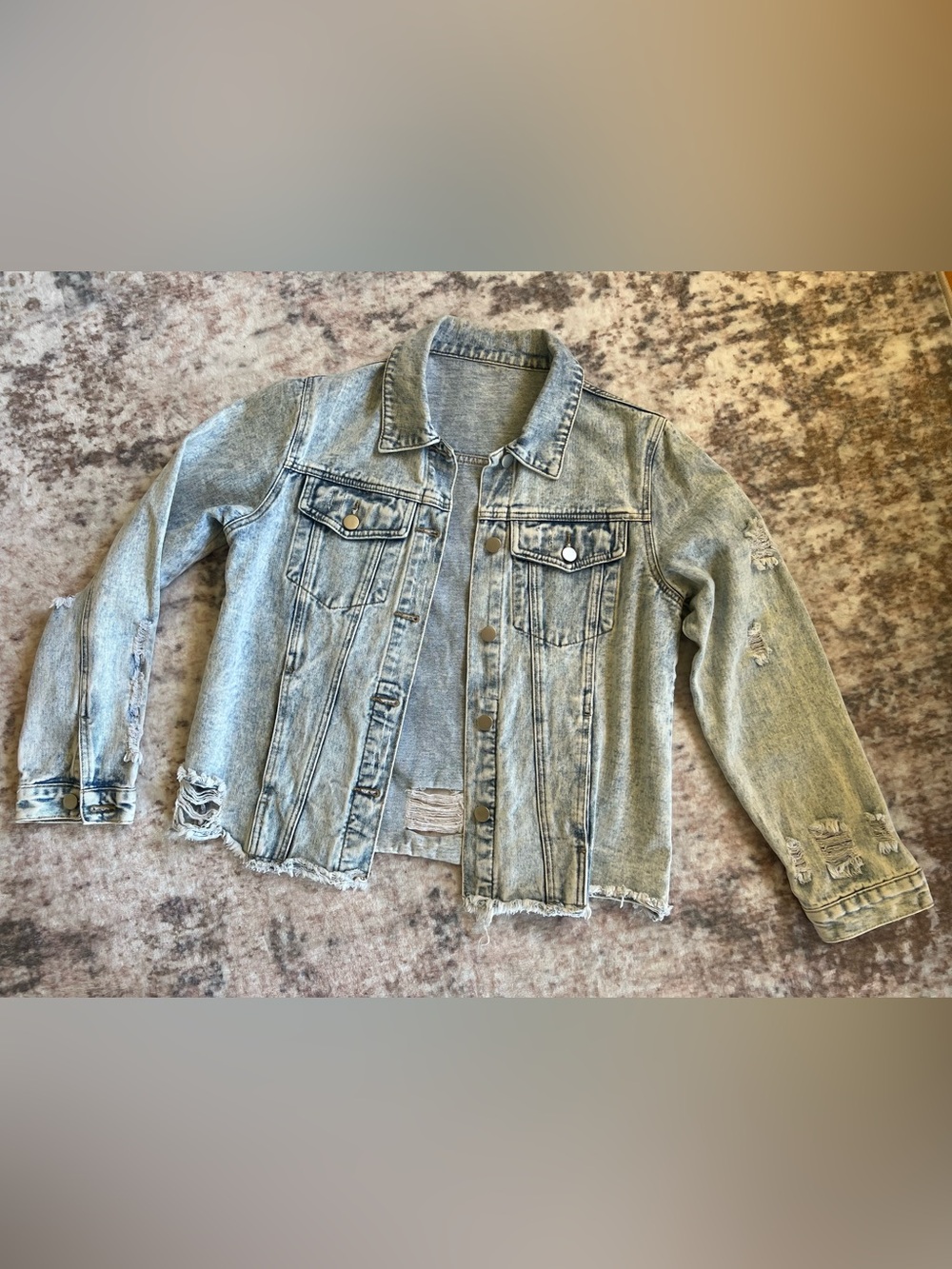 Trendy boutique Light Wash Distressed Denim Jacket